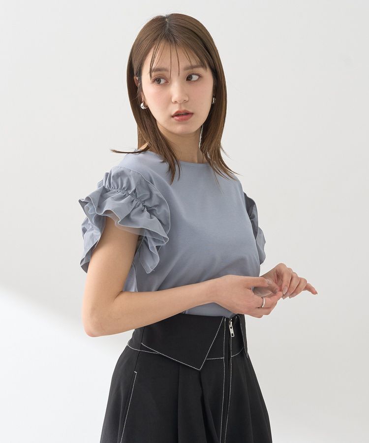 earth music&ecology「ギャザーフリルスリーブカットソー」|Tシャツ・カットソー|