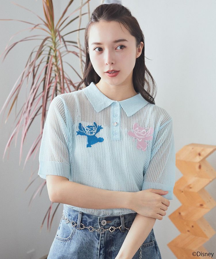 earth music&ecology「スティッチ/刺繍ハートボタンニットポロシャツ」|ニット・セーター|Sax