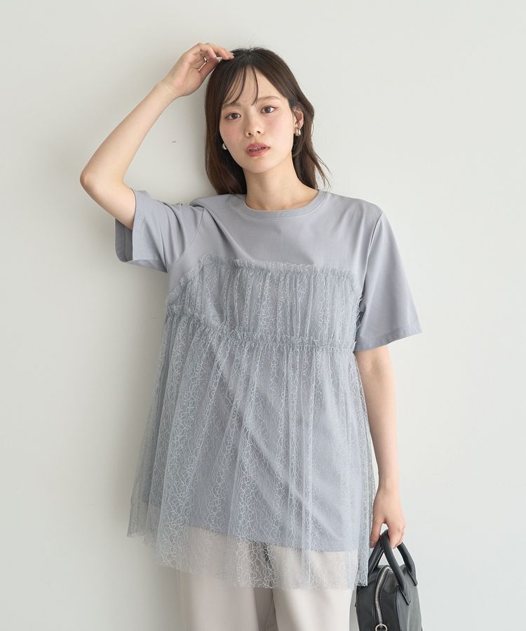 earth music&ecology「ニュアンス柄レースドッキングプルオーバー」|Tシャツ・カットソー|