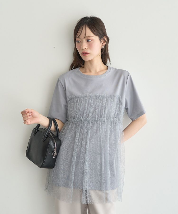 earth music&ecology「ニュアンス柄レースドッキングプルオーバー」|Tシャツ・カットソー|