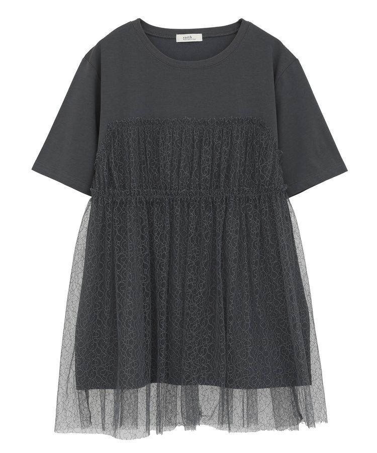 earth music&ecology「ニュアンス柄レースドッキングプルオーバー」|Tシャツ・カットソー|