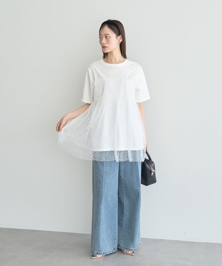 earth music&ecology「ニュアンス柄レースドッキングプルオーバー」|Tシャツ・カットソー|