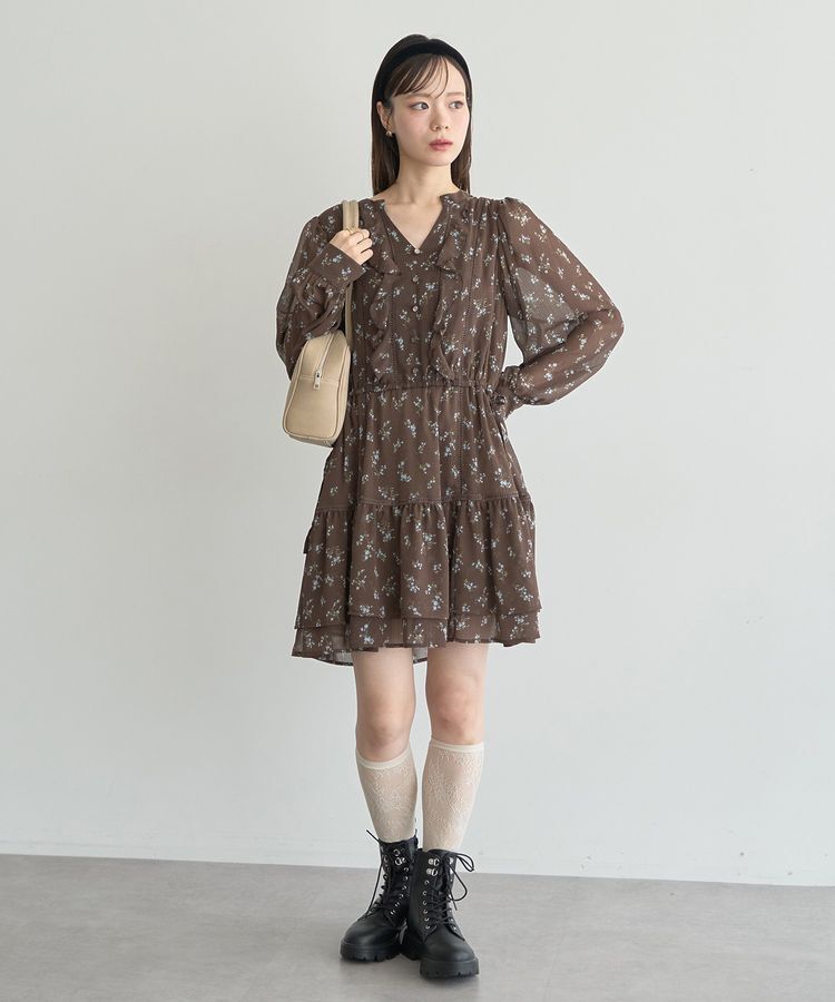 earth music&ecology「フラワー楊柳ティアードミニワンピース」|ワンピース|