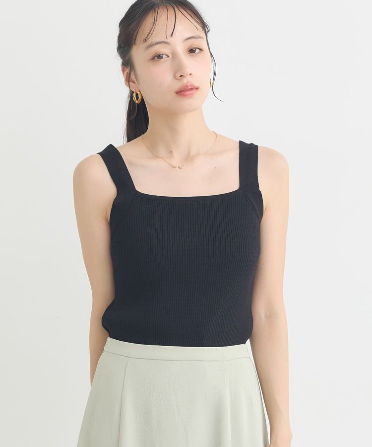 earth music&ecology「リブニットタンクトップ」|キャミソール|Black