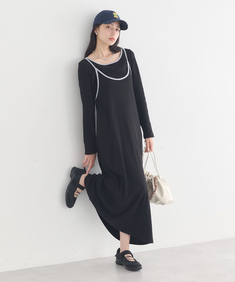earth music&ecology「【2点SET】レイヤードバイカラーカットワンピース」|ワンピース|Black