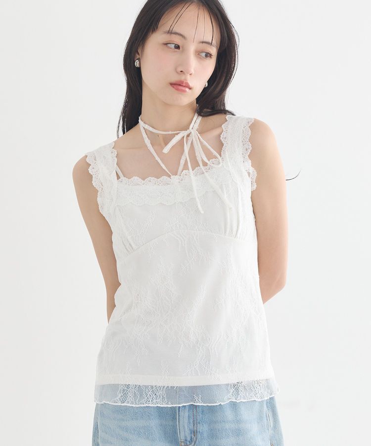 earth music&ecology「総レースホルターネックキャミソール」|キャミソール|