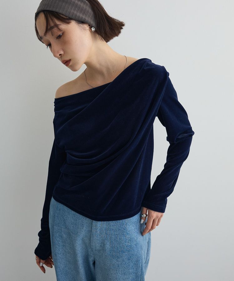 AnriettMusee「シアーベロアオフショル長袖プルオーバー」|Tシャツ・カットソー|