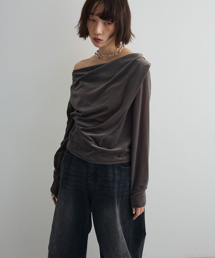 AnriettMusee「シアーベロアオフショル長袖プルオーバー」|Tシャツ・カットソー|