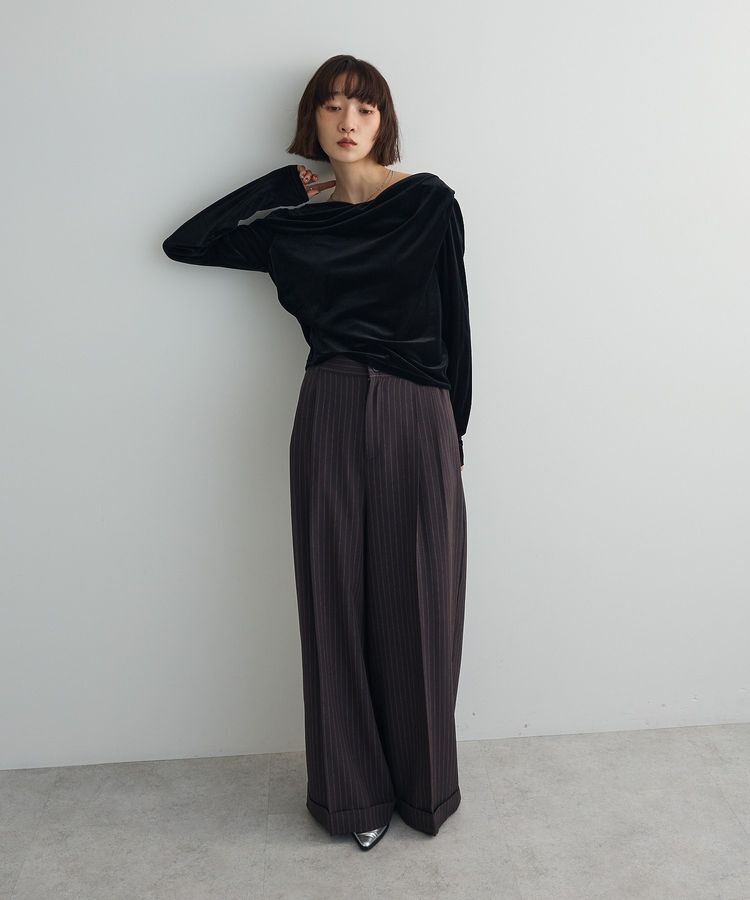 AnriettMusee「シアーベロアオフショル長袖プルオーバー」|Tシャツ・カットソー|