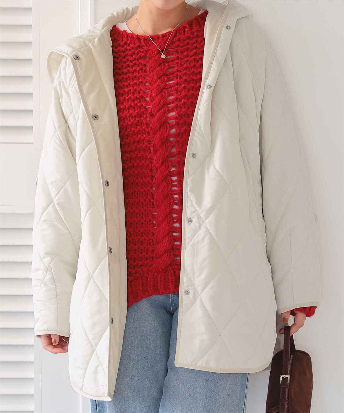 titivate「フーデットキルティングショートコート」|その他|アイボリー