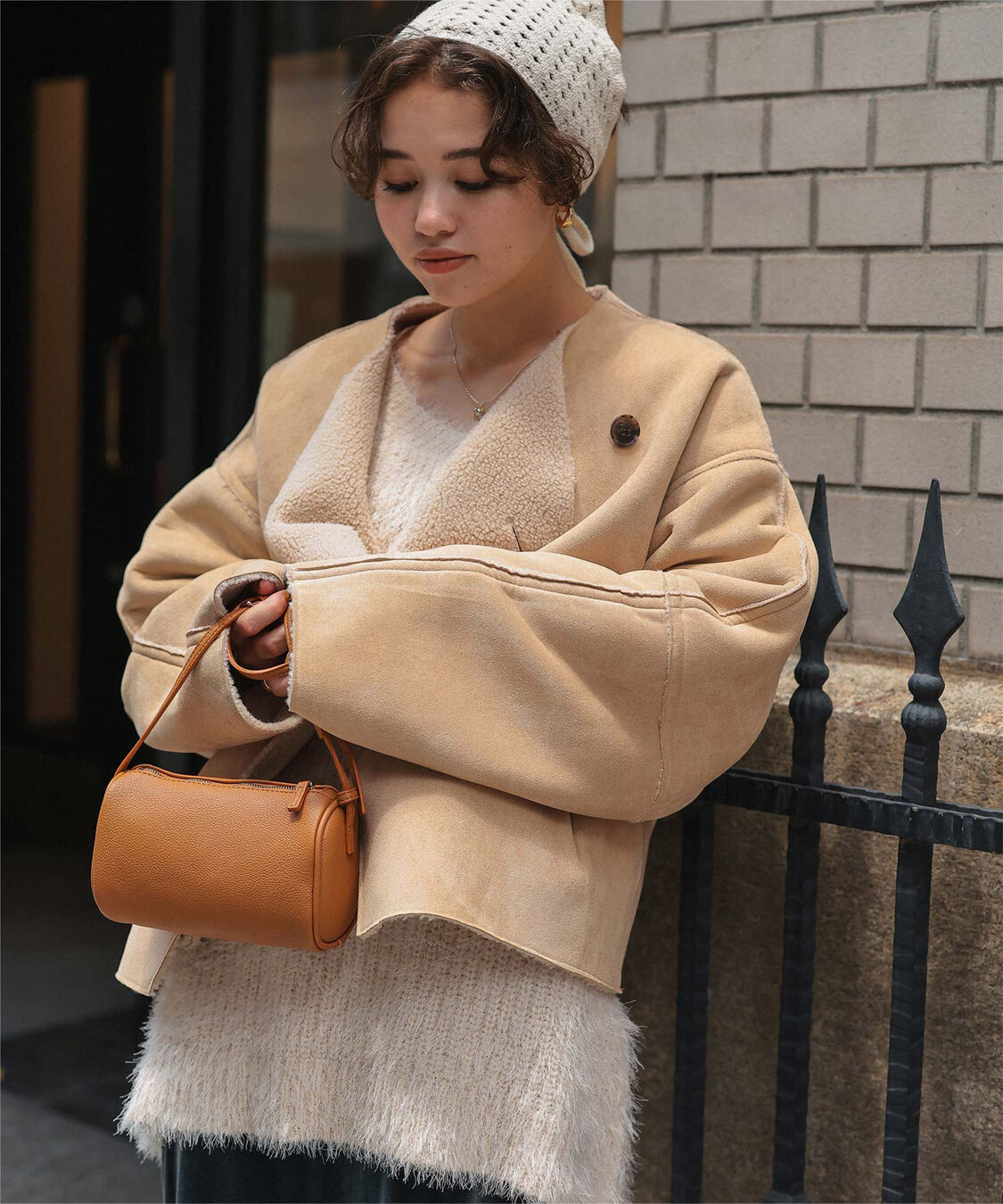 titivate「フェイクムートンノーカラージャケット」|ノーカラーコート|