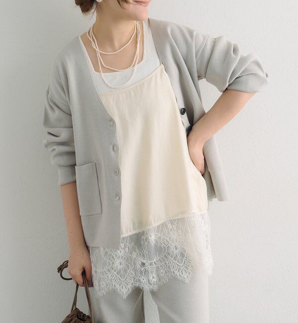  「【3点セット】ワッフルスクエアタンク＆Vネックカーデ+ワイドパンツセットアップ」|カーディガン|