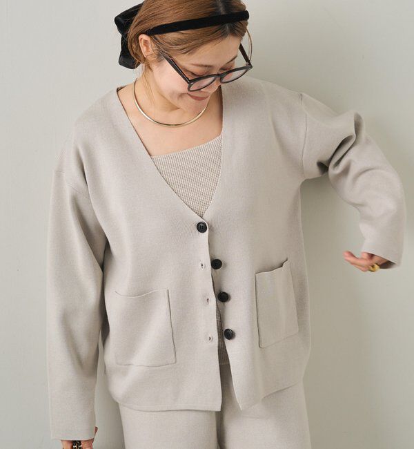  「【3点セット】ワッフルスクエアタンク＆Vネックカーデ+ワイドパンツセットアップ」|カーディガン|