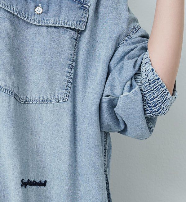  「ヴィンテージライクデニムバンドカラーワンピース」|ワンピース|