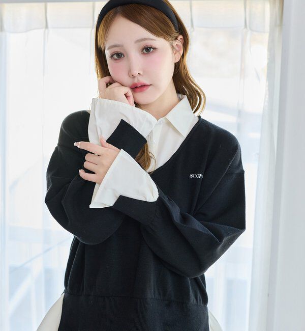  「ニットドッキングチュニックシャツワンピ」|ワンピース|