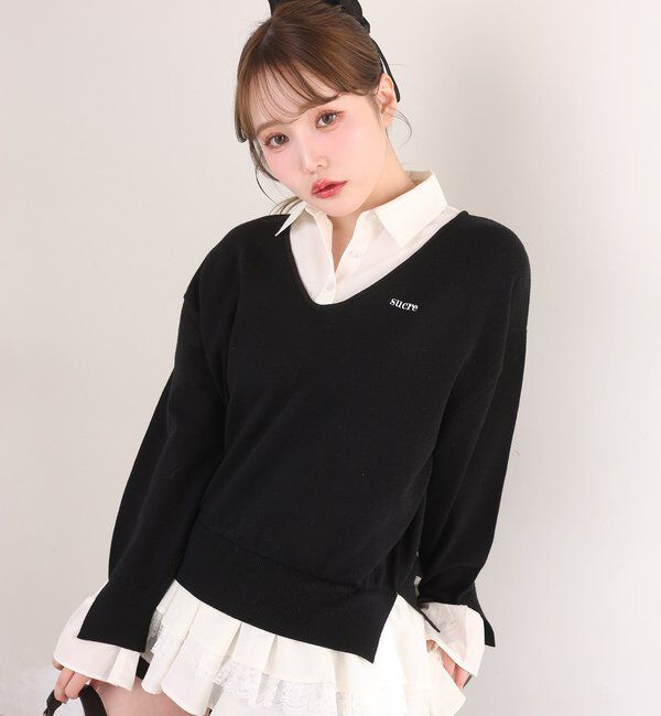  「ニットドッキングチュニックシャツワンピ」|ワンピース|