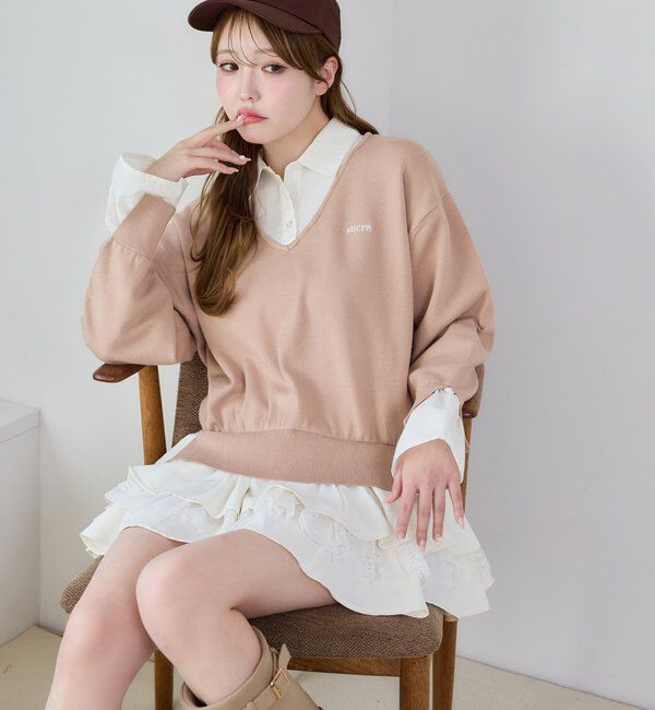  「ニットドッキングチュニックシャツワンピ」|ワンピース|ベージュ