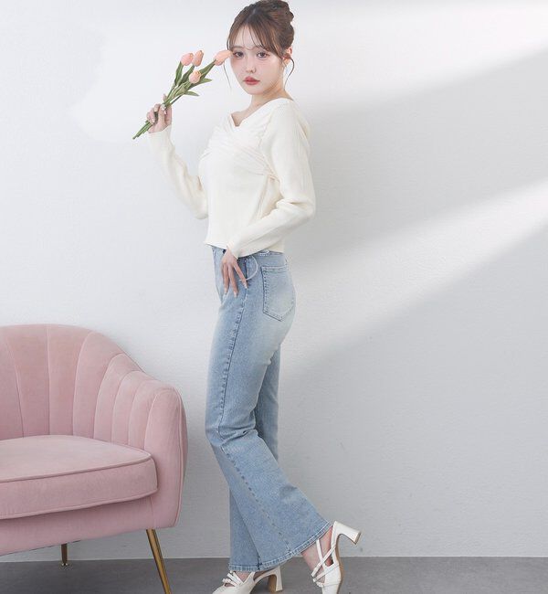  「【選べる4サイズ】サイドカットレース美脚ビジューデニム」|その他|