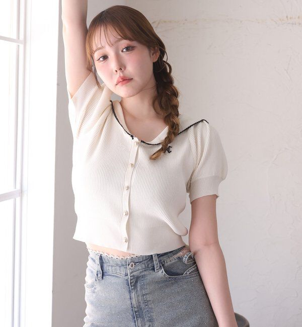  「セーラー半袖ニット」|ニット・セーター|ホワイト