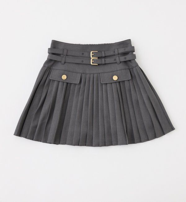  「ダブルベルト付きプリーツミニスカ－ト」|スカート|