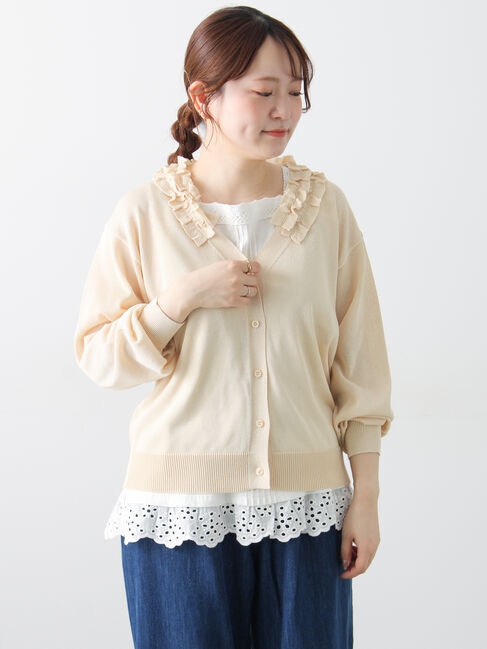 Samansa Mos2「襟フリルニットカーディガン」|カーディガン|アイボリー