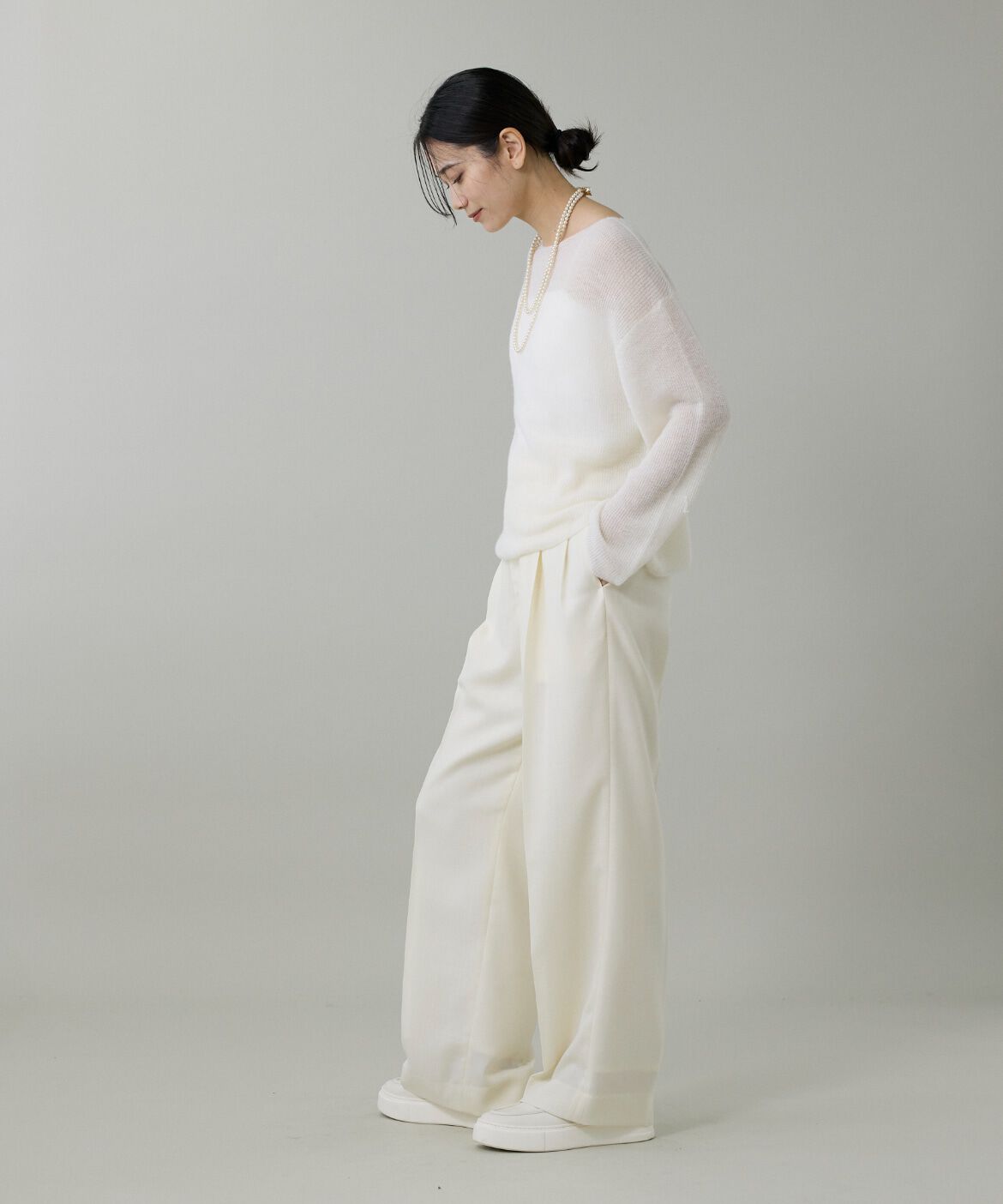 INED「アルパカ混 片畦ボートネックプルオーバー」|ニット・セーター|