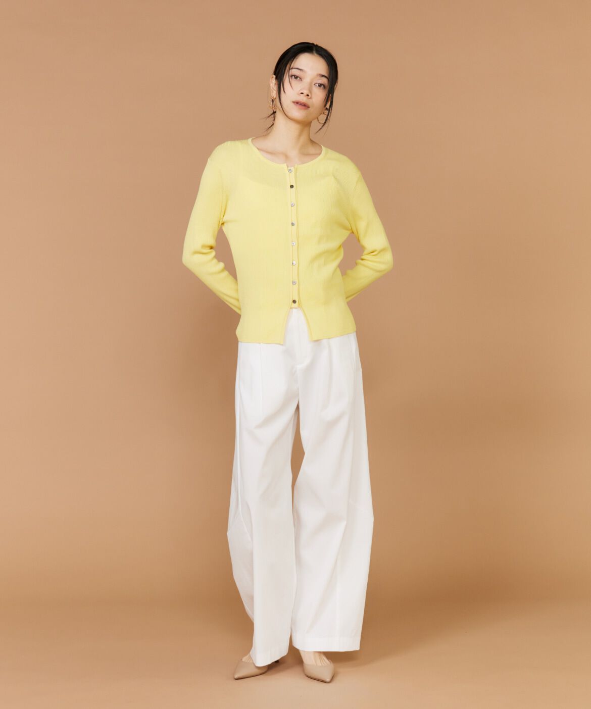 INED「《大きいサイズ》シルクコットンクルーネックリブカーディガン」|カーディガン|