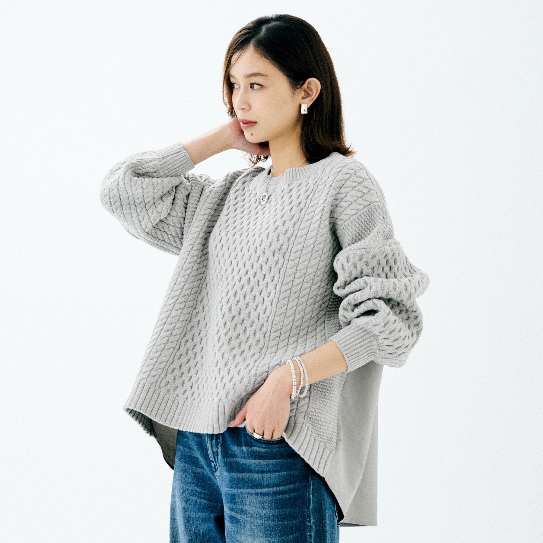UNTITLED「【TORRAZZO DONNA】ドッキングニットトップス」|ニット・セーター|グレー(012)