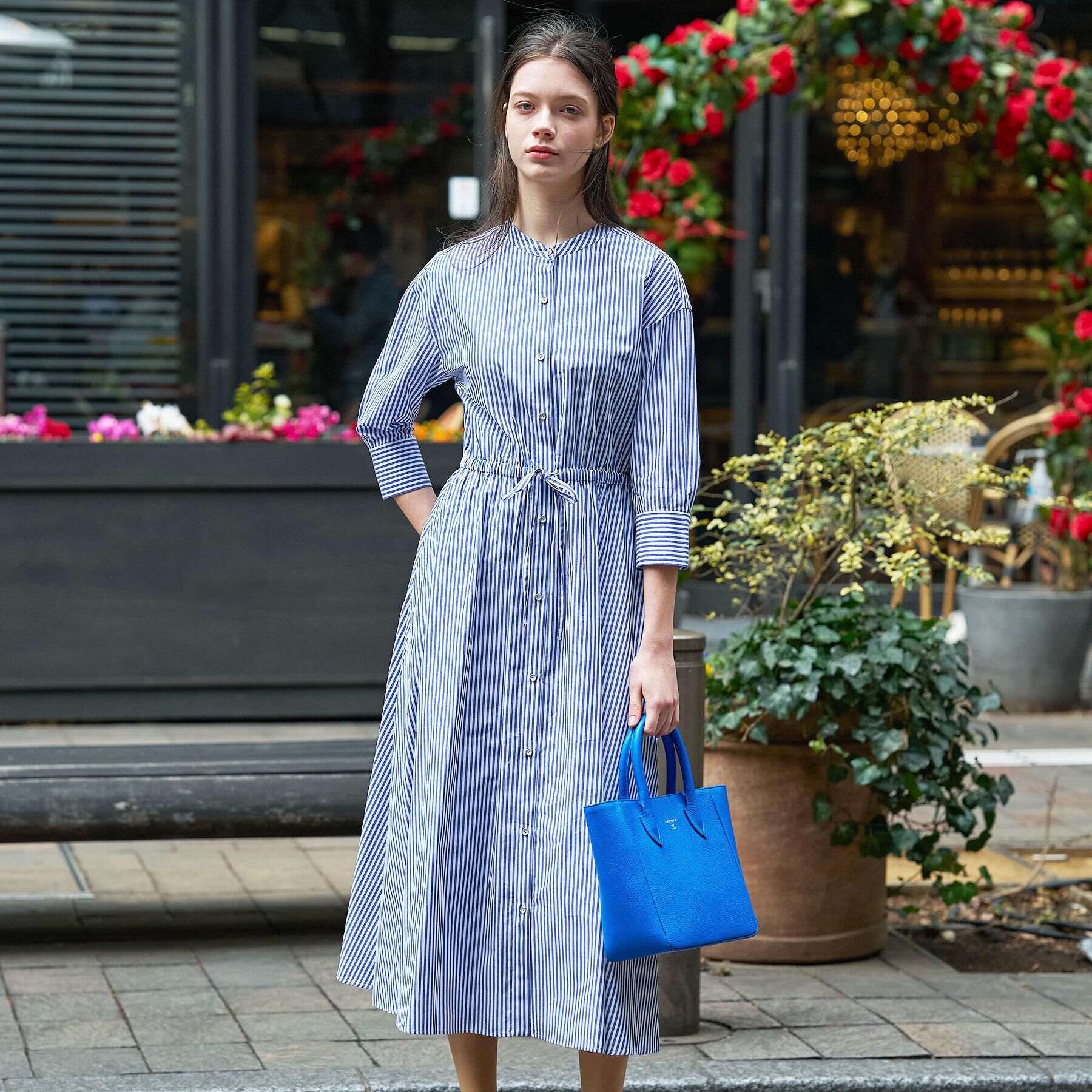 DRESSTERIOR「七分袖ストライプシャツワンピース」|ワンピース|