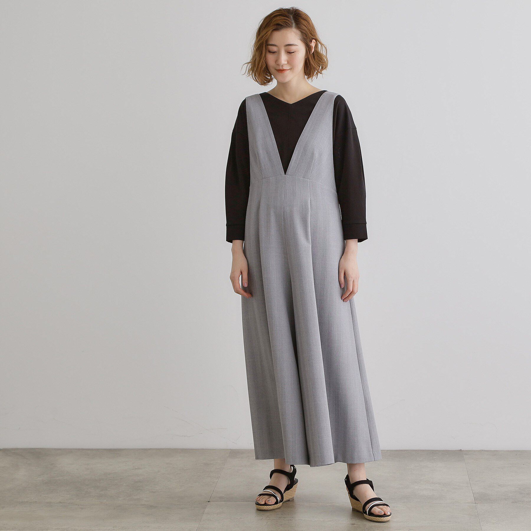 grove「ラメストライプサロペット」|オールインワン|グレー(012)