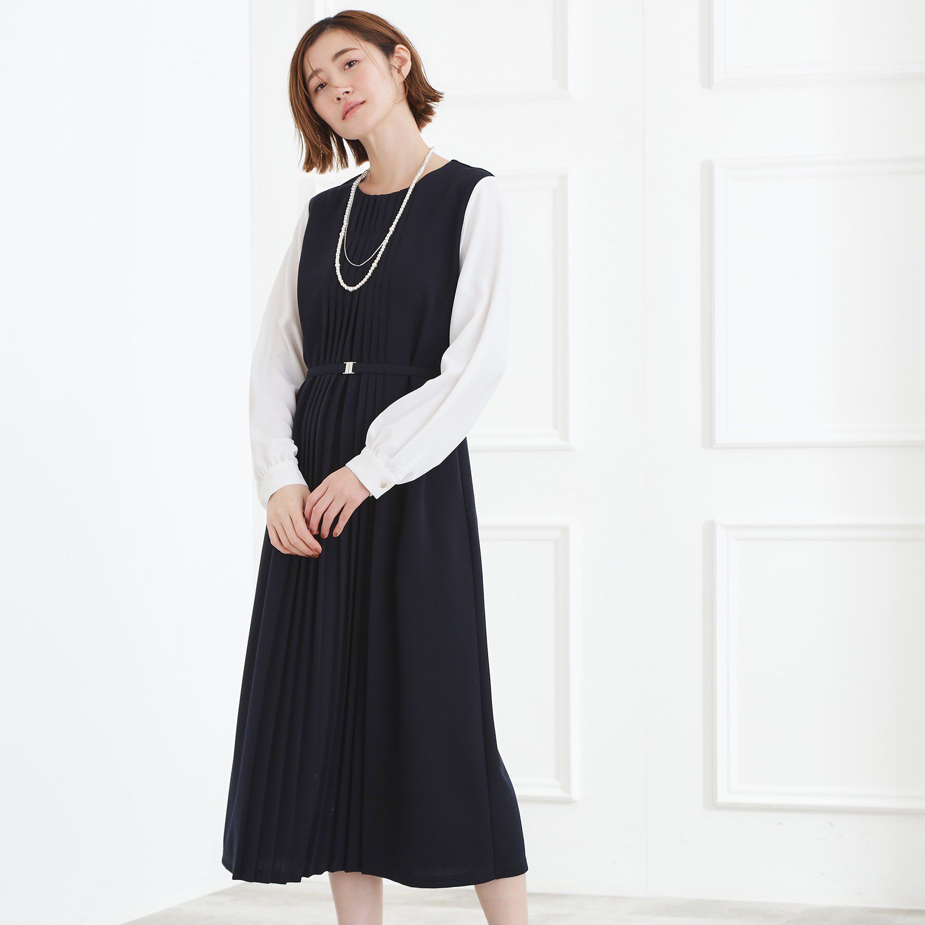 grove「【手洗いOK】フロントプリーツ袖コンシャスワンピース」|ワンピース|