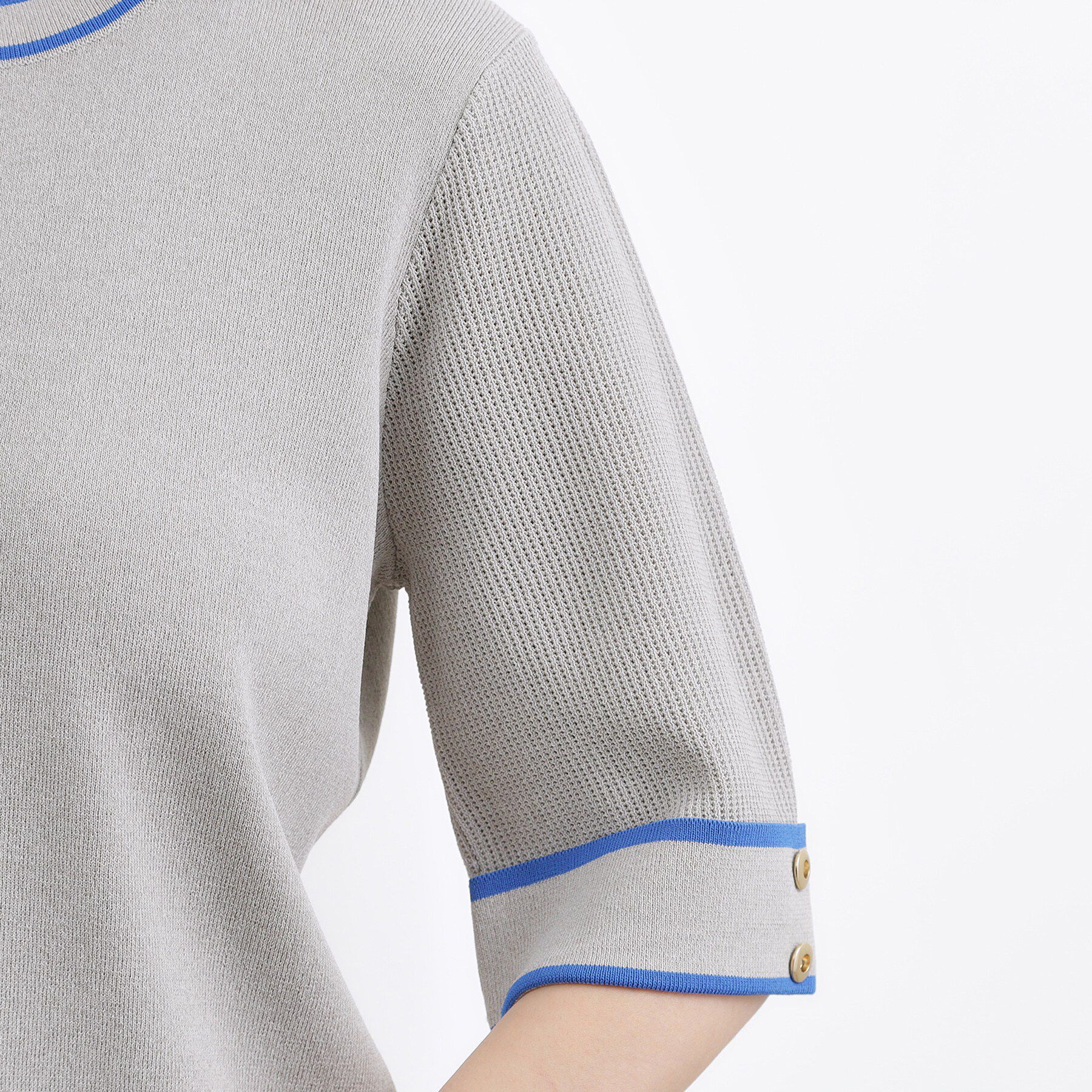 grove「やわらかドライタッチ 袖メッシュ編みニット」|ニット・セーター|