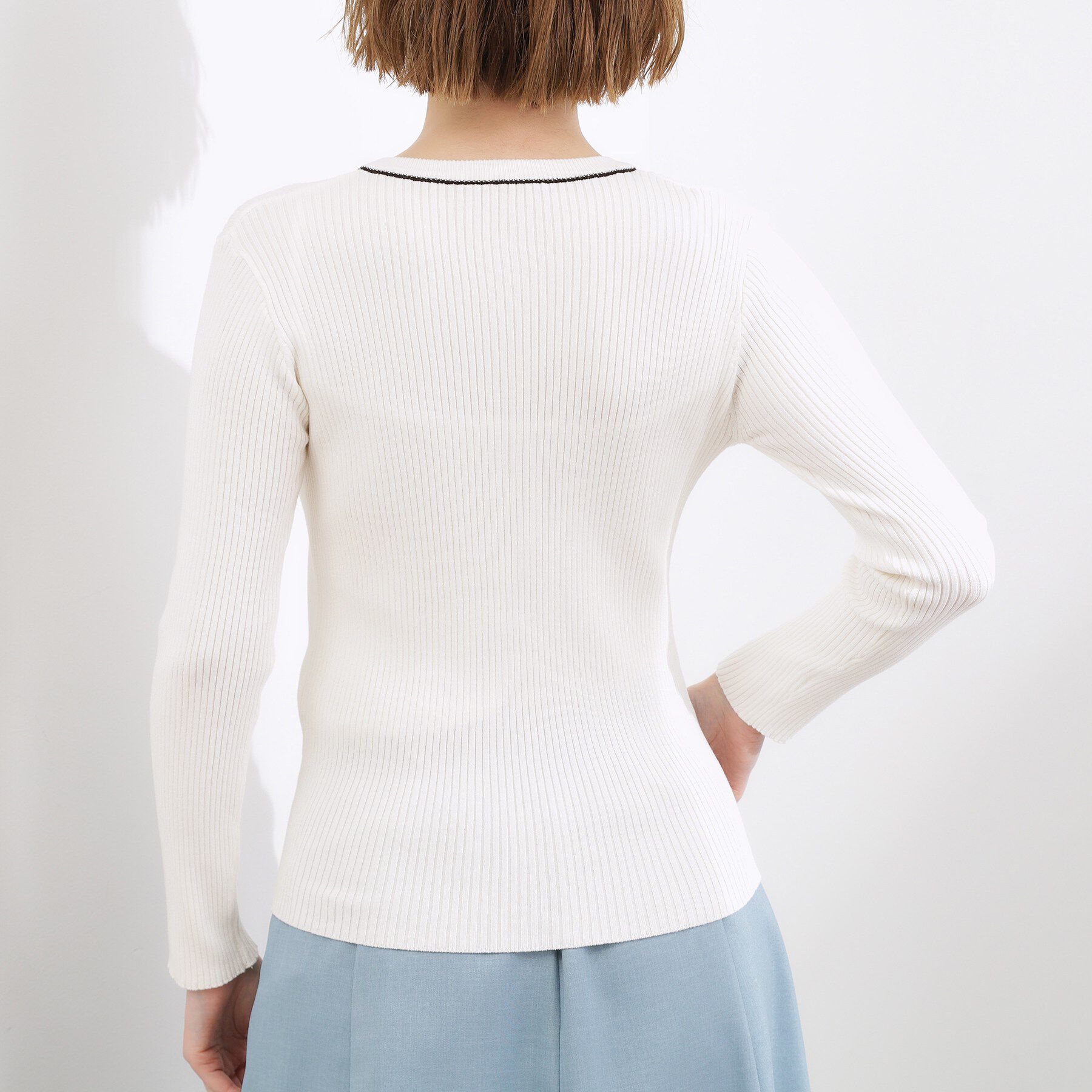 grove「バイカラー ヘンリーネックリブニット」|ニット・セーター|