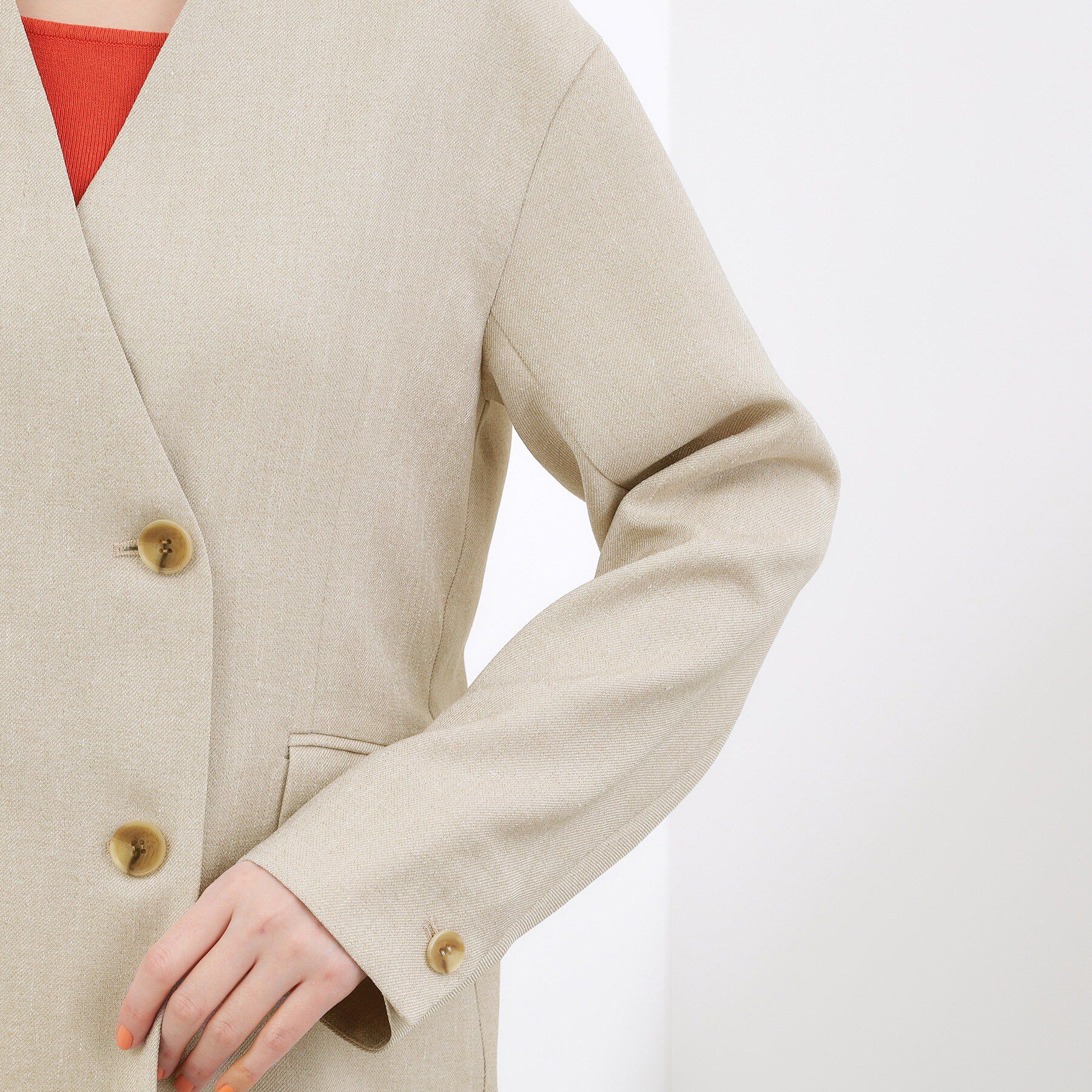 grove「【貴島明日香さん着用】リネンライクカラーレスジャケット」|ノーカラージャケット|