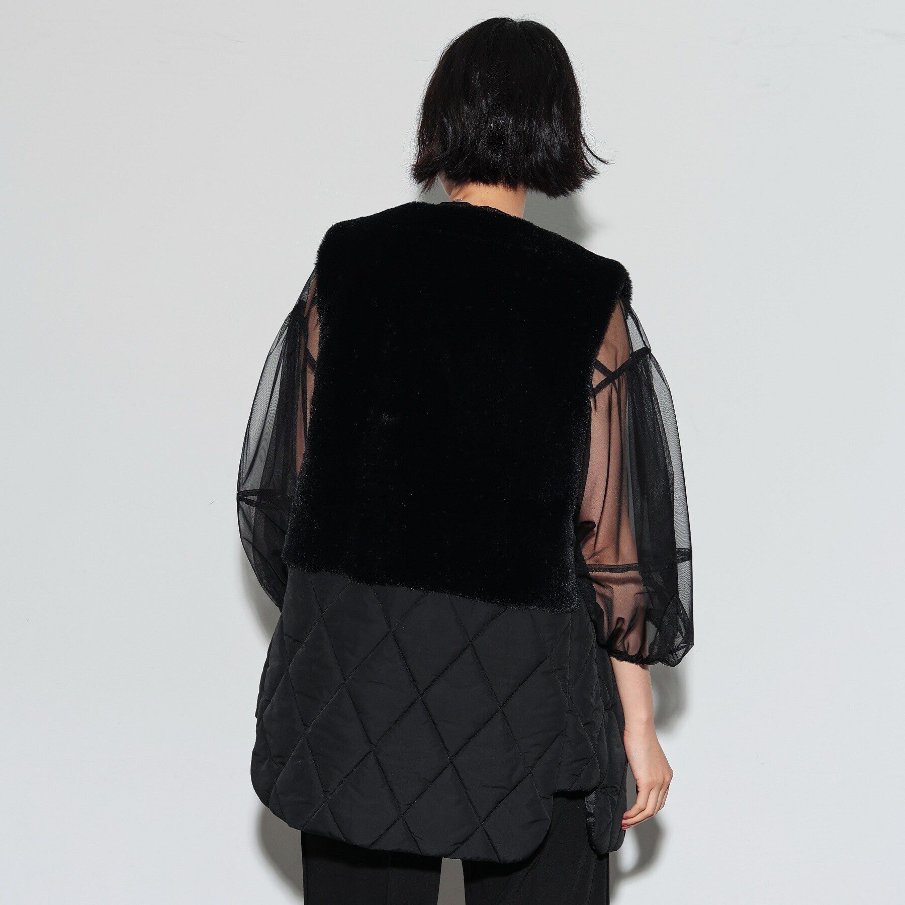 GALLEST「キルティングフェイクファードッキングジレ」|ダウン|