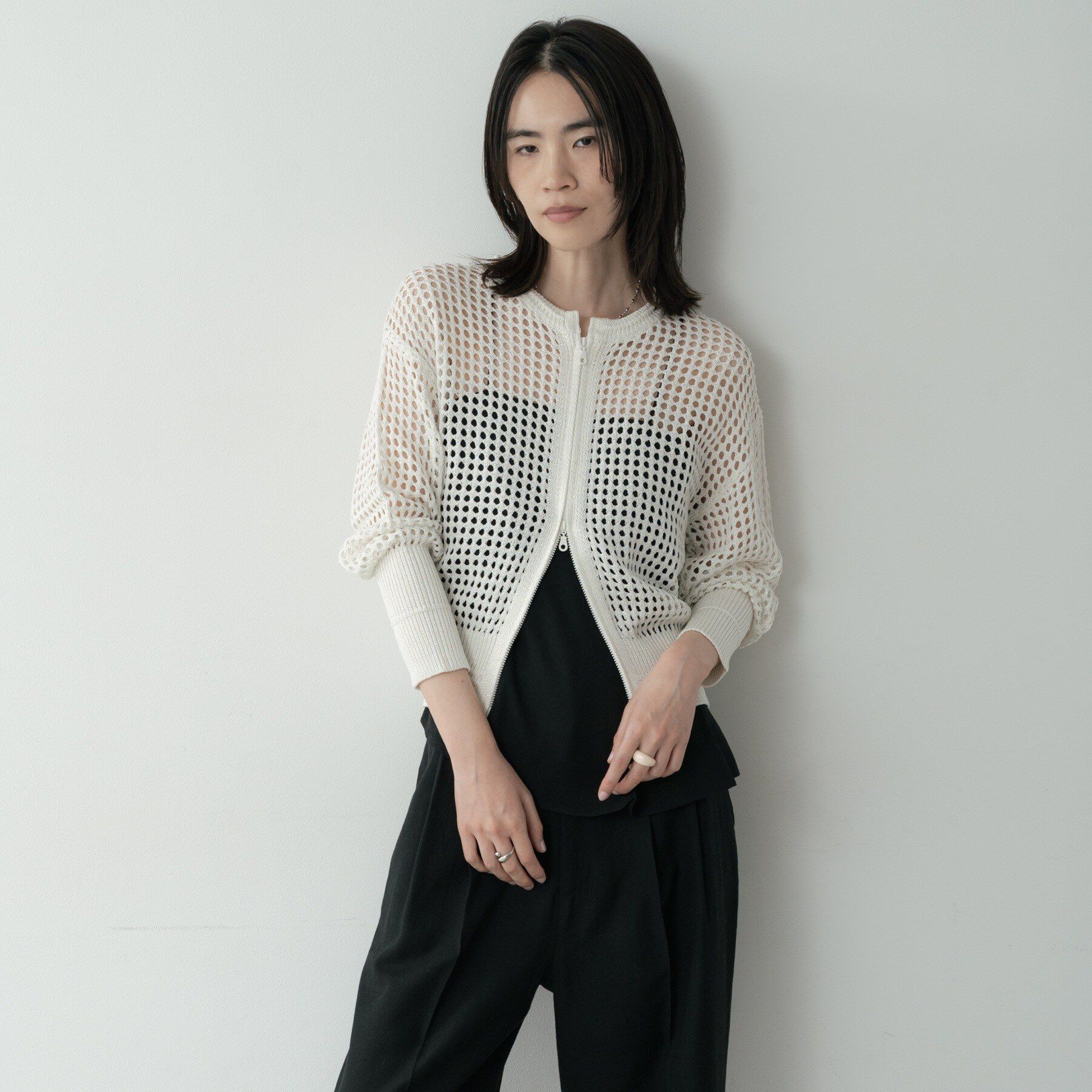 GALLEST「クルーネックメッシュカーディガン」|カーディガン|