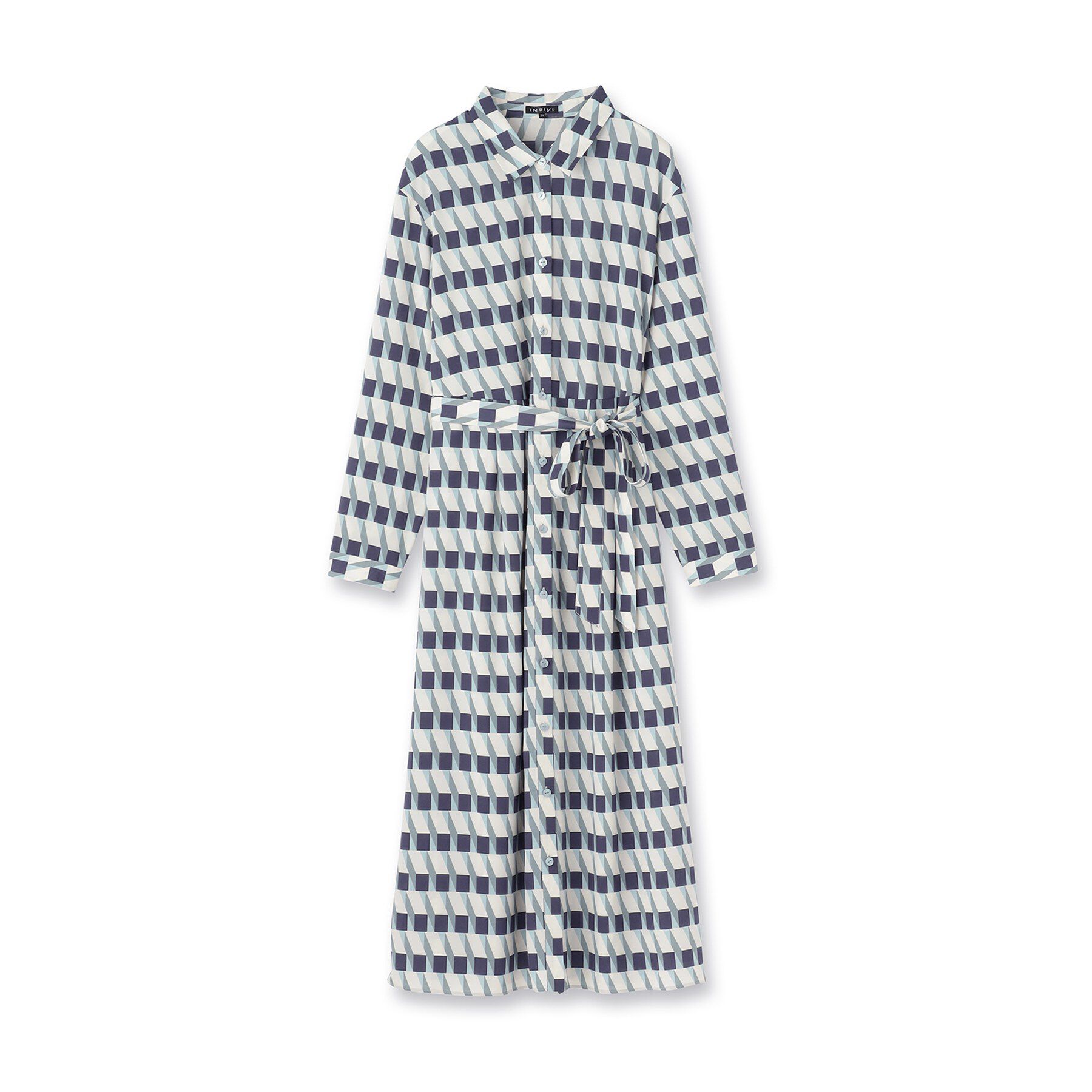 INDIVI「【洗える／2WAY】ベルト付き ジオメトリック柄 シャツワンピース」|ワンピース|