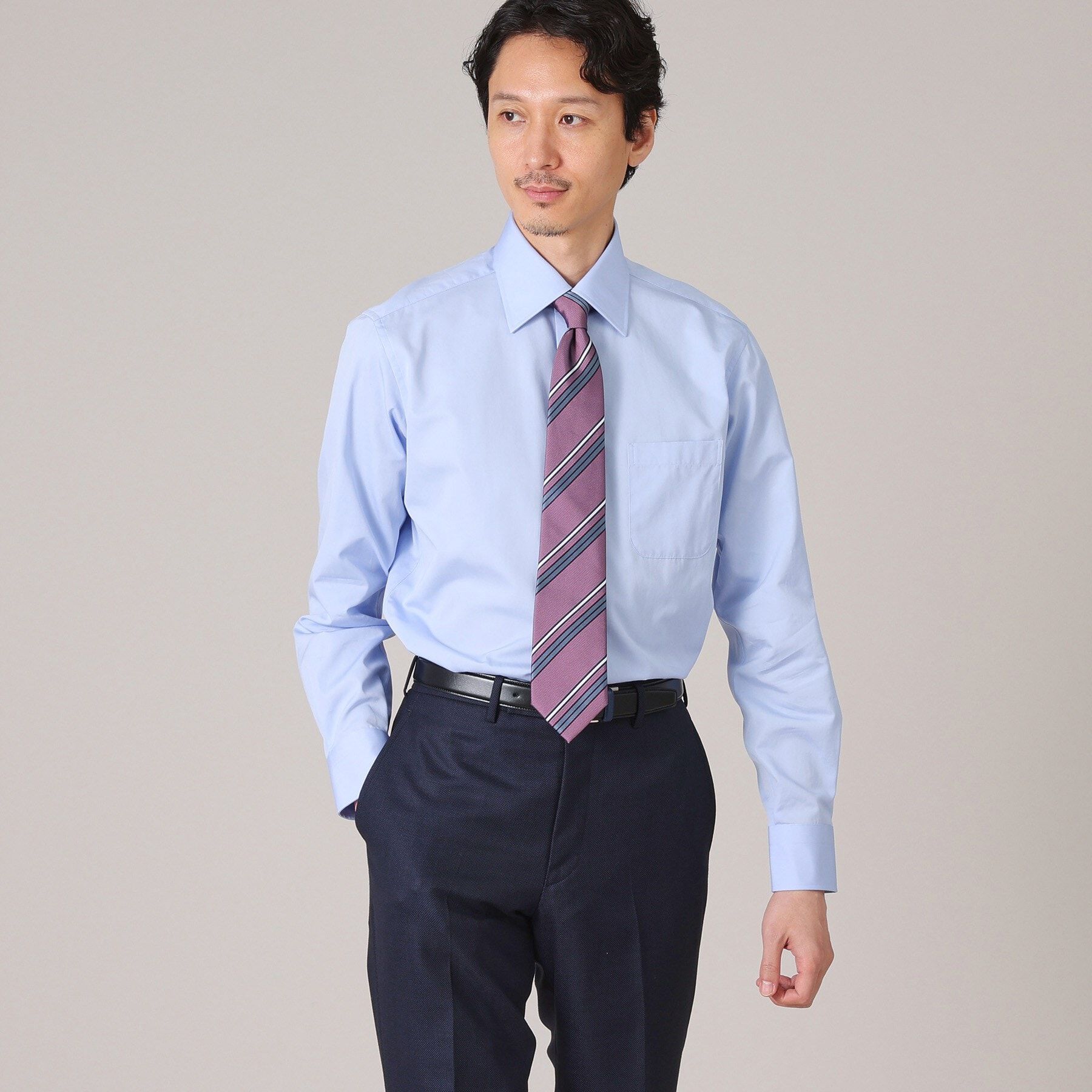 TAKEO KIKUCHI「グログラン セミワイドカラー シャツ」|シャツ・ブラウス|ブルー(091)