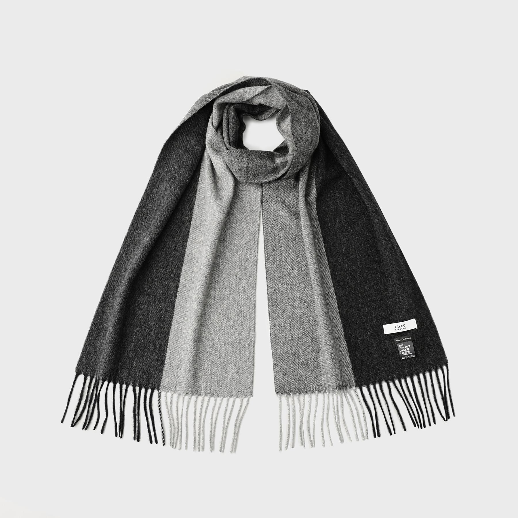 TAKEO KIKUCHI「【洗えるカシミヤ】ピュアカシミヤ 4面パネルマフラー」|ストール|ブラック(519)