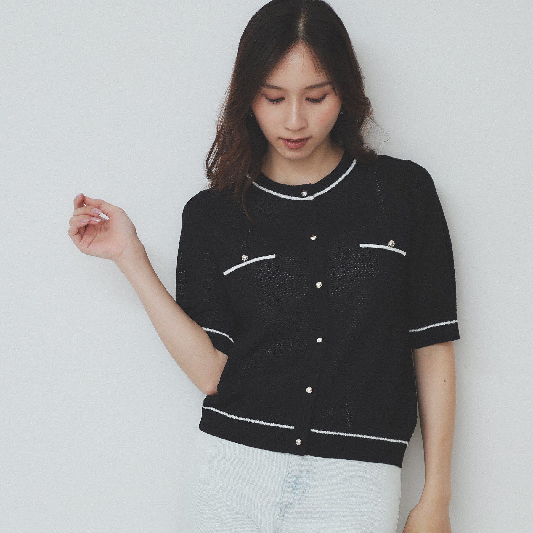 index「バイカラー半袖カーディガン【洗える/抗ピル】」|カーディガン|