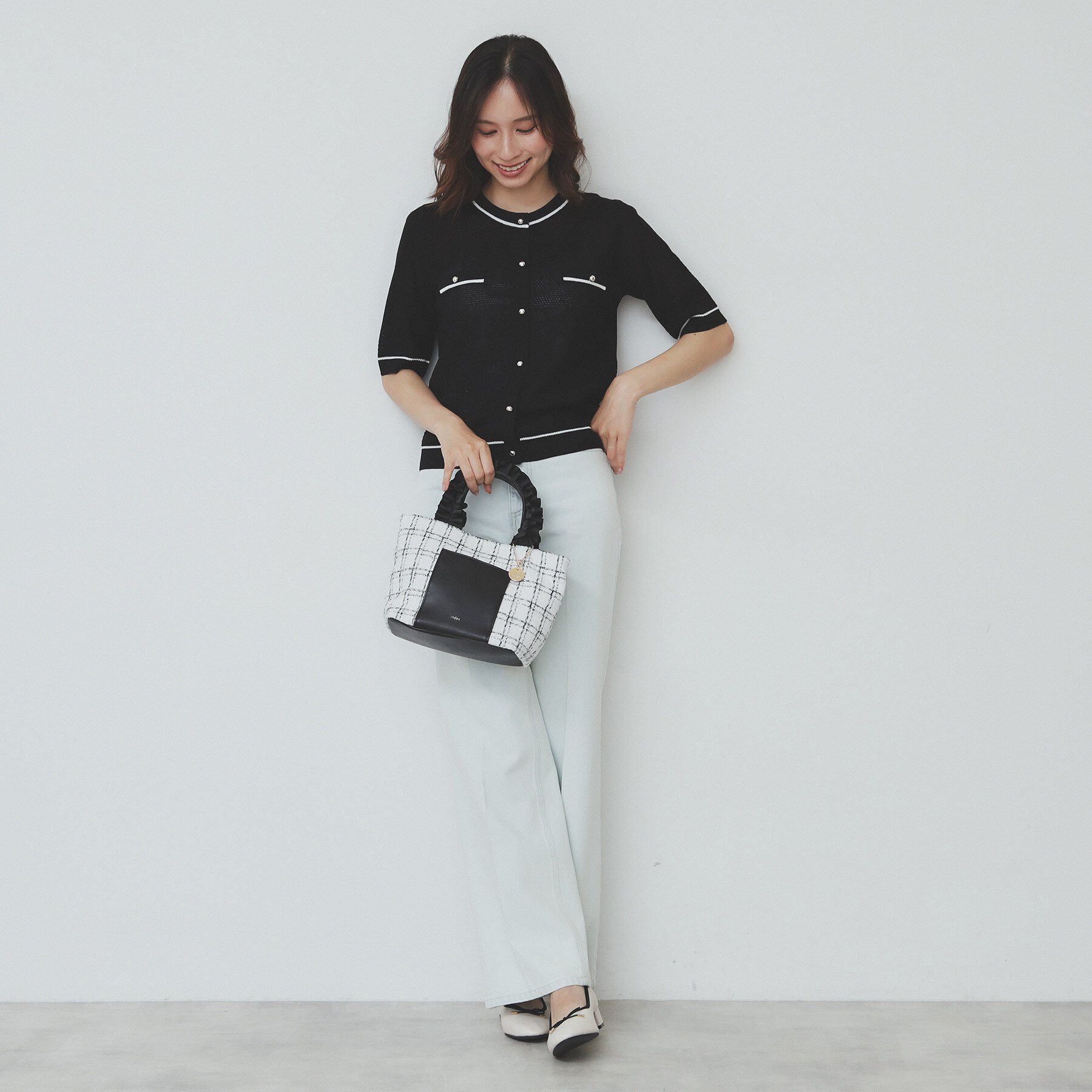 index「バイカラー半袖カーディガン【洗える/抗ピル】」|カーディガン|