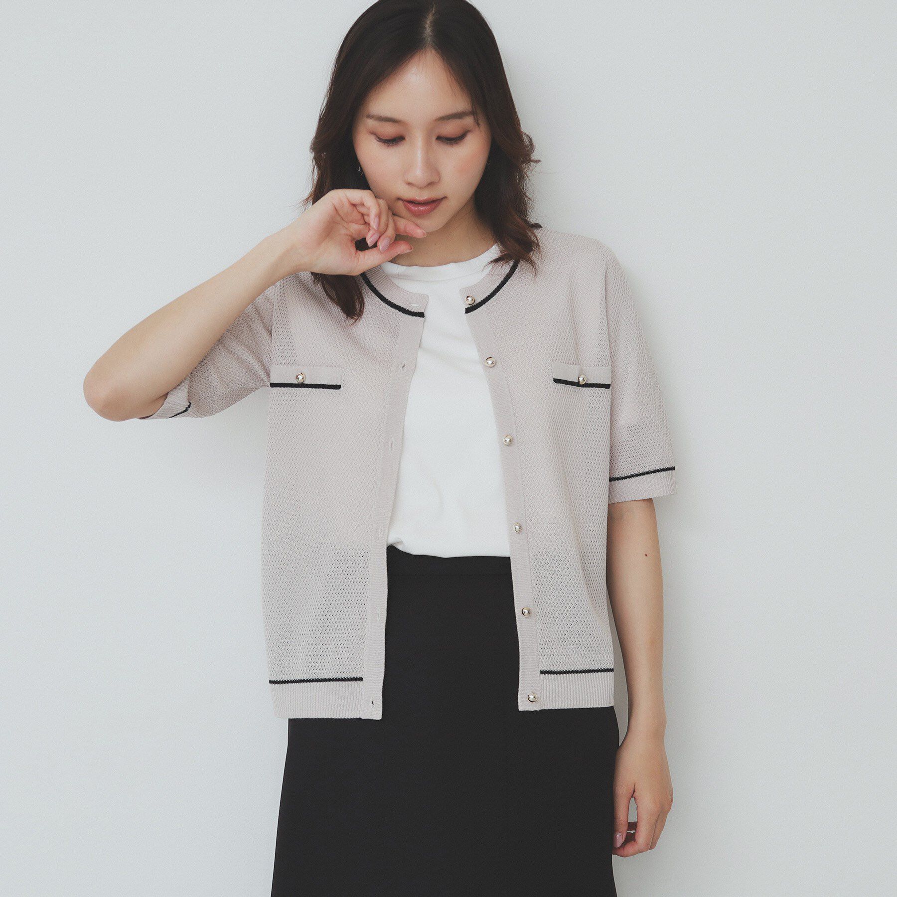 index「バイカラー半袖カーディガン【洗える/抗ピル】」|カーディガン|