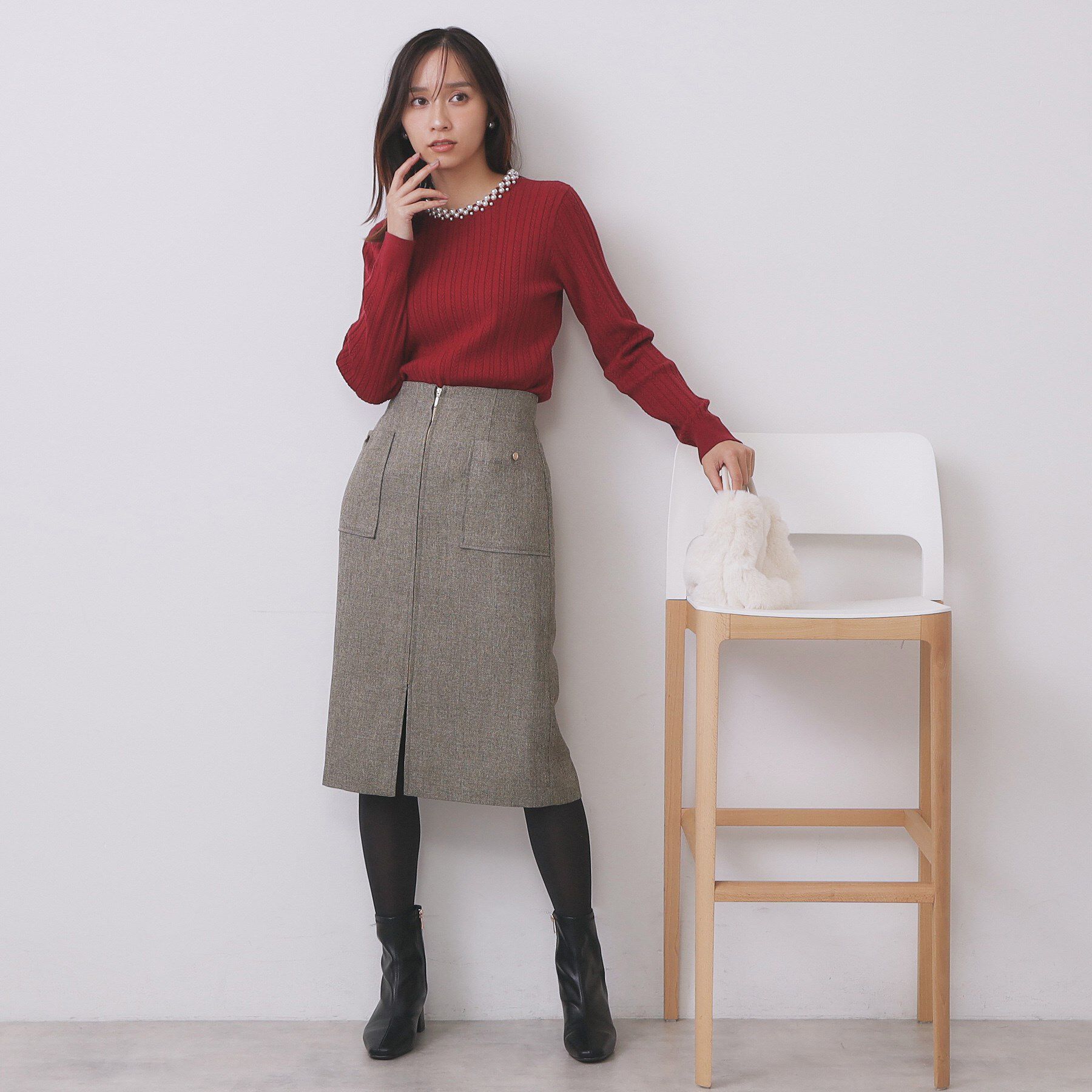 index「パール調ネックケーブルニット【洗濯機OK】」|ニット・セーター|