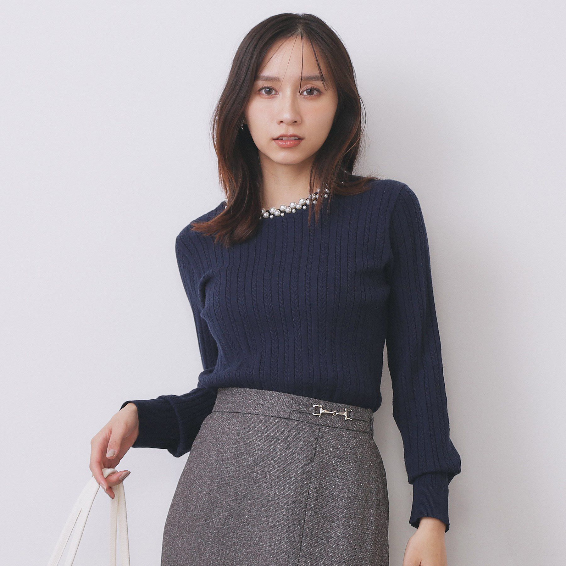 index「パール調ネックケーブルニット【洗濯機OK】」|ニット・セーター|