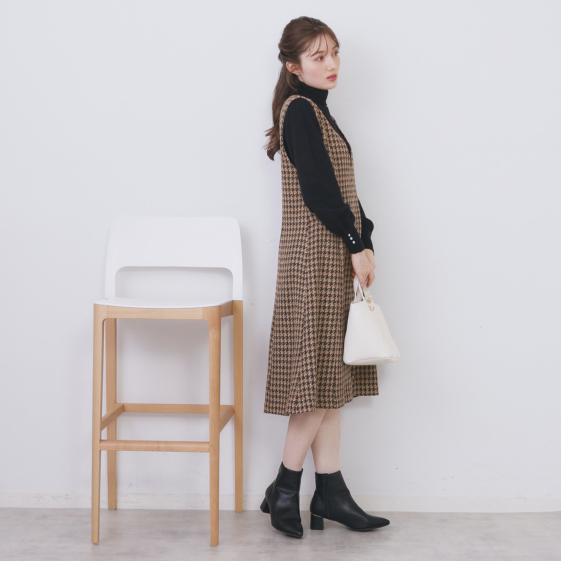 index「ラメスパンコール千鳥柄ジャンスカ【洗濯機OK/イージーアイロン】」|ワンピース|