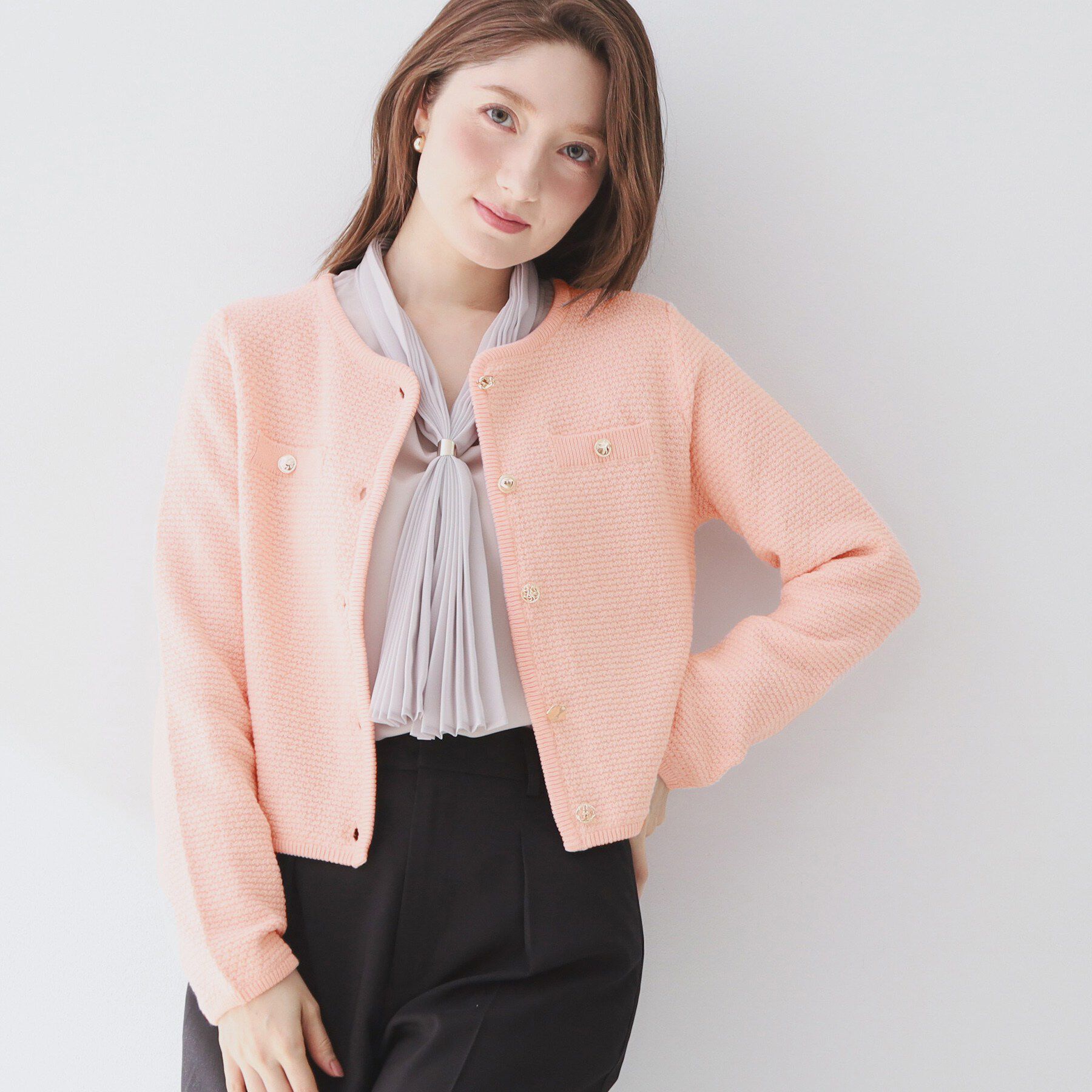 index「ラメリリーボクシーショートカーディガン【洗濯機OK】」|カーディガン|ライトピンク(070