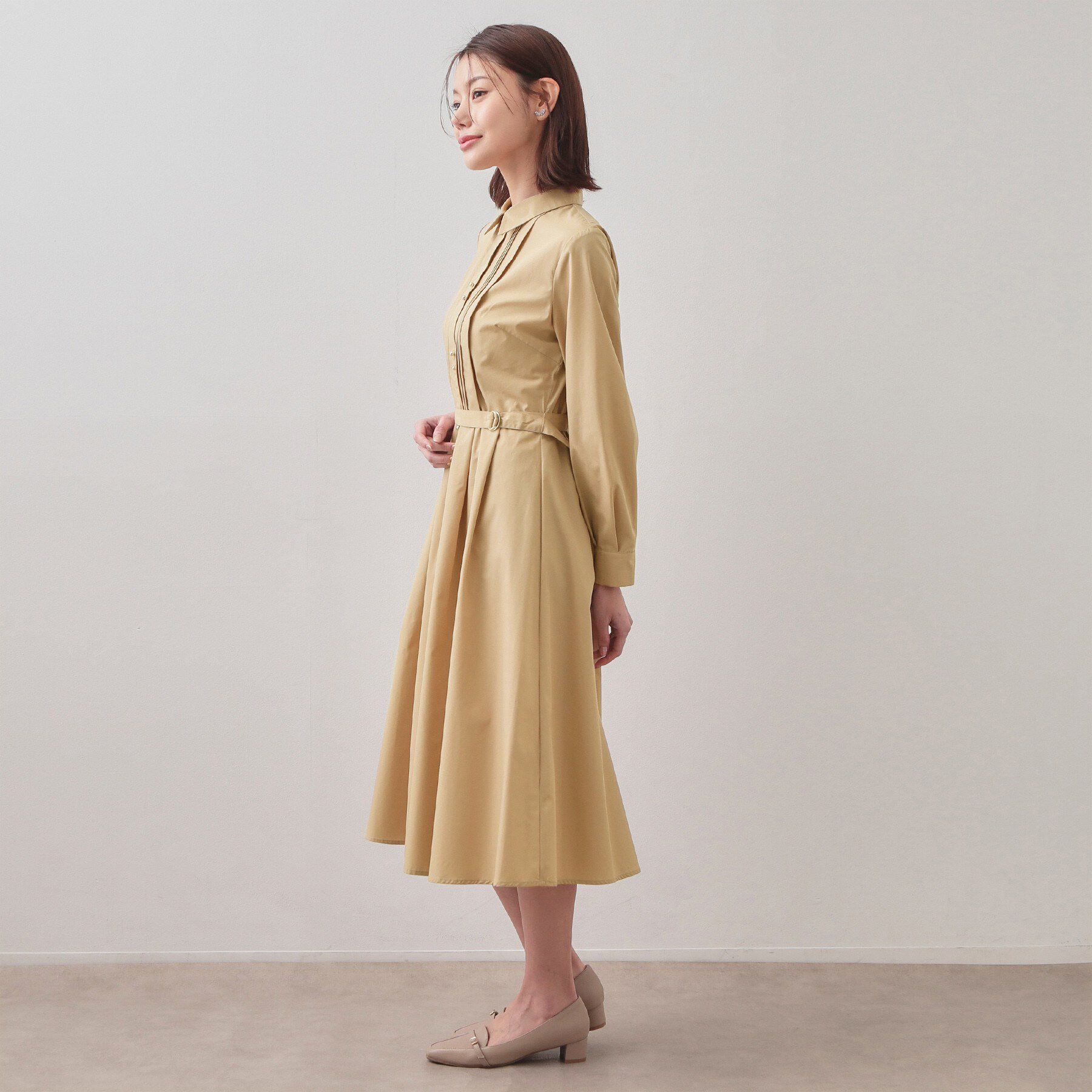 index「ベルト付きタックシャツワンピース【洗濯機OK・イージーアイロン】」|ワンピース|