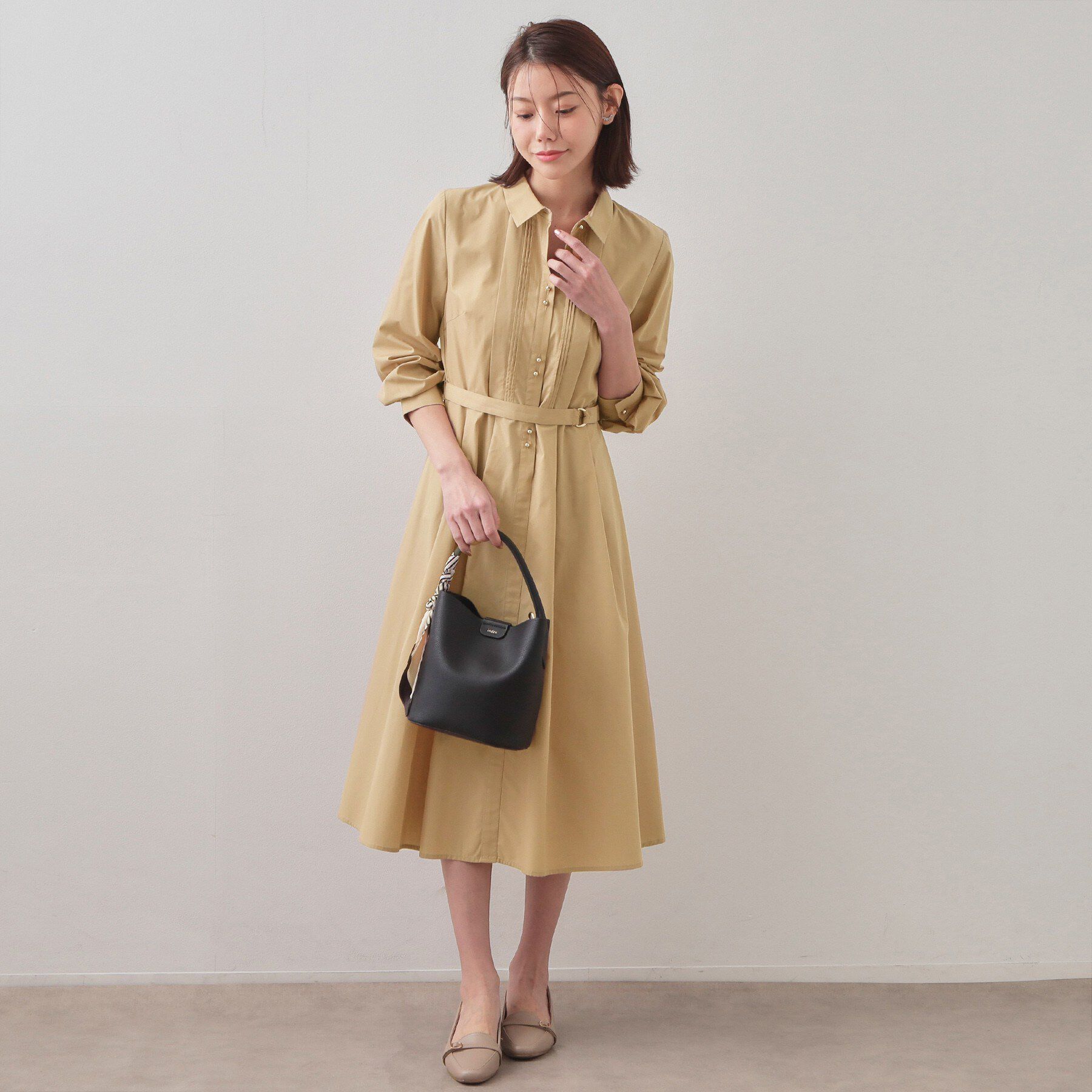 index「ベルト付きタックシャツワンピース【洗濯機OK・イージーアイロン】」|ワンピース|