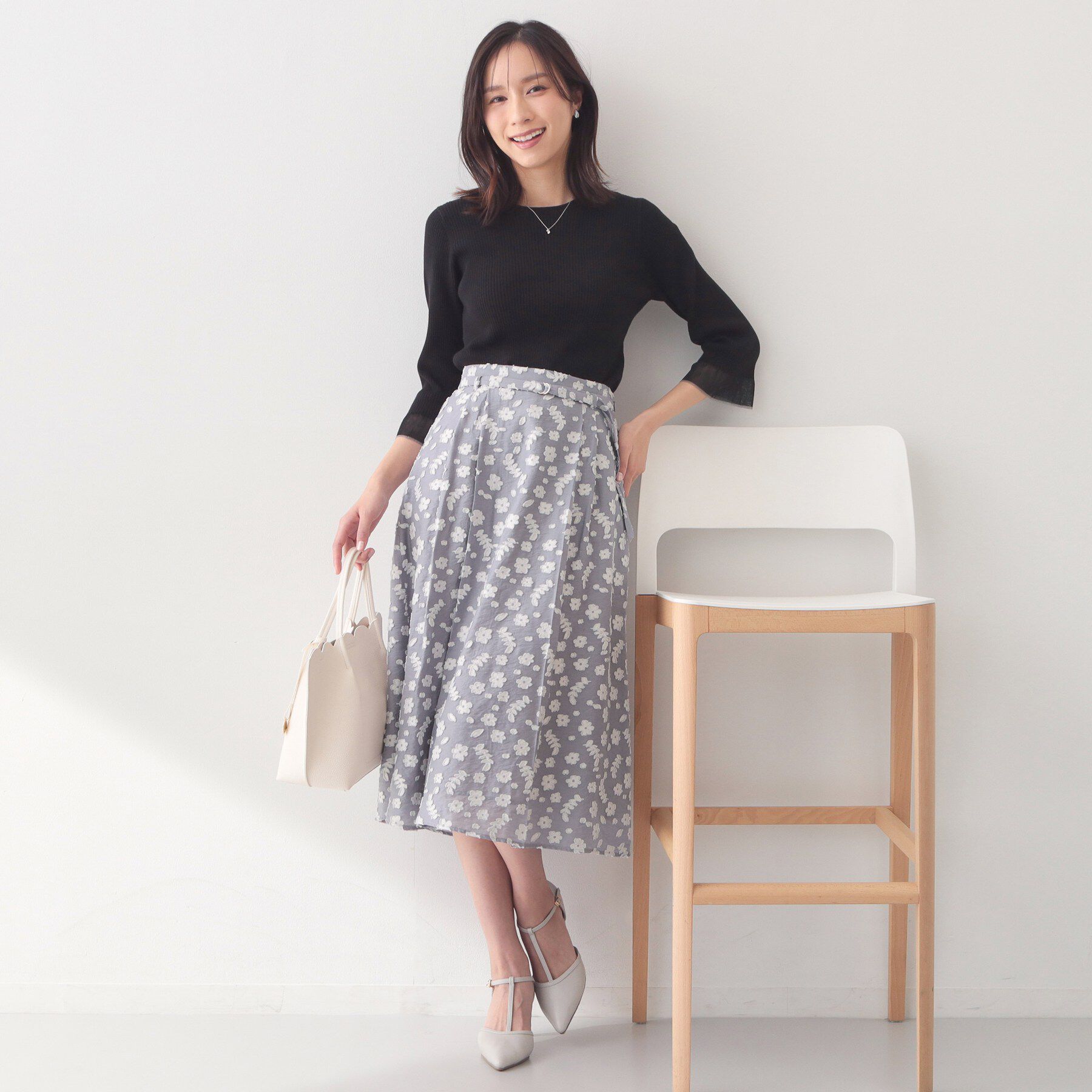 index「麻調花柄ジャカードフレアスカート【ハンドウォッシャブル】」|スカート|