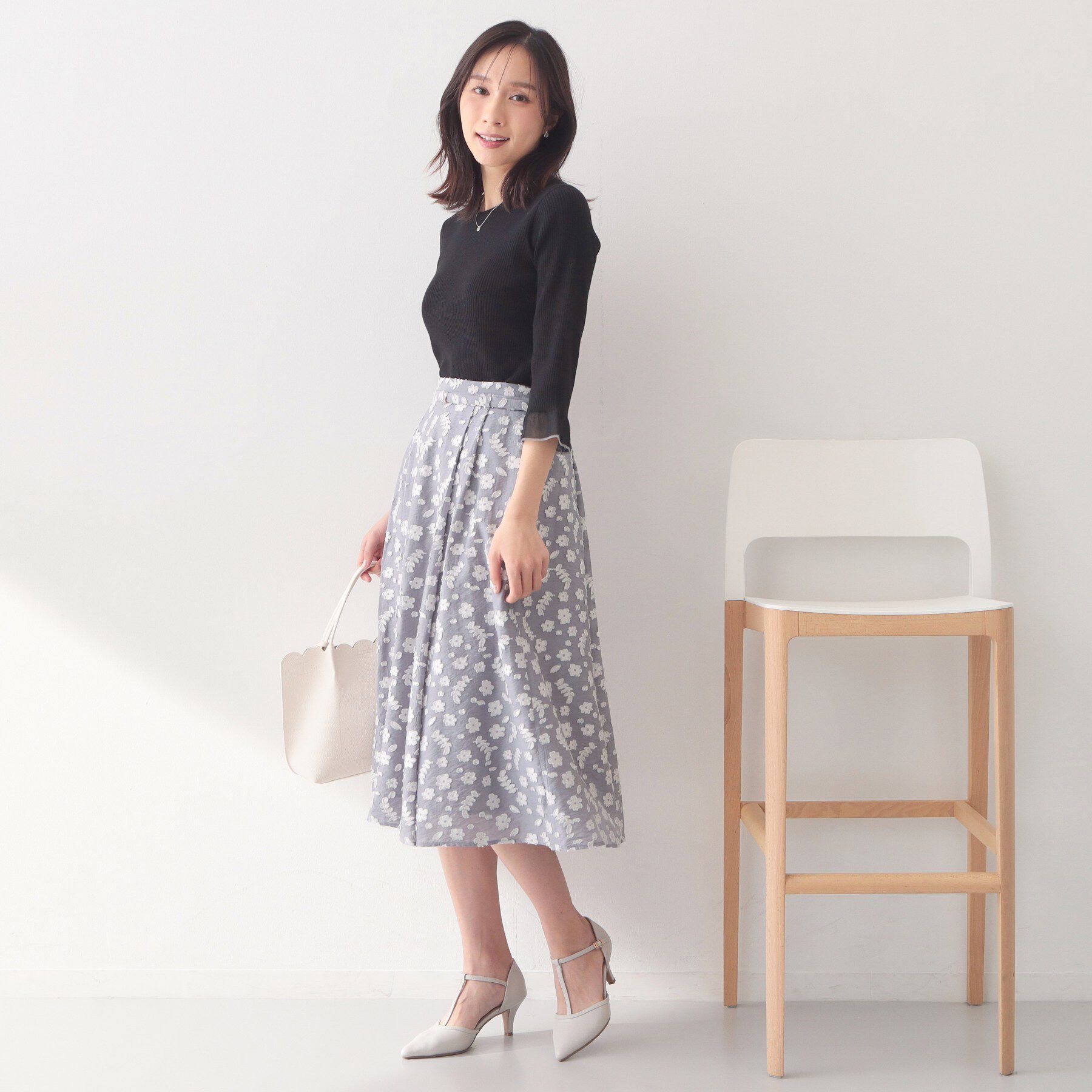 index「麻調花柄ジャカードフレアスカート【ハンドウォッシャブル】」|スカート|